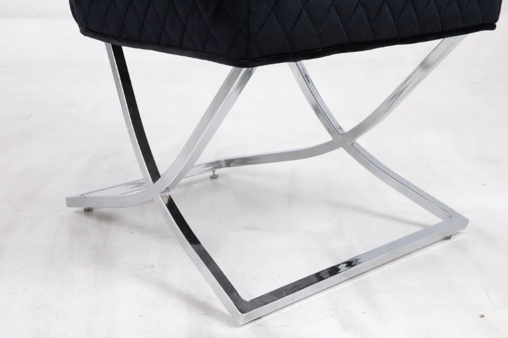 New Arrival Velvet Angela Dining Chairs with Chrome Frame Detailed Stitching and Soft Touch Velvet Available in Black