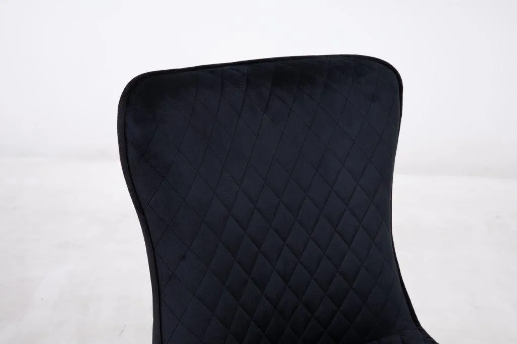 New Arrival Velvet Angela Dining Chairs with Chrome Frame Detailed Stitching and Soft Touch Velvet Available in Black