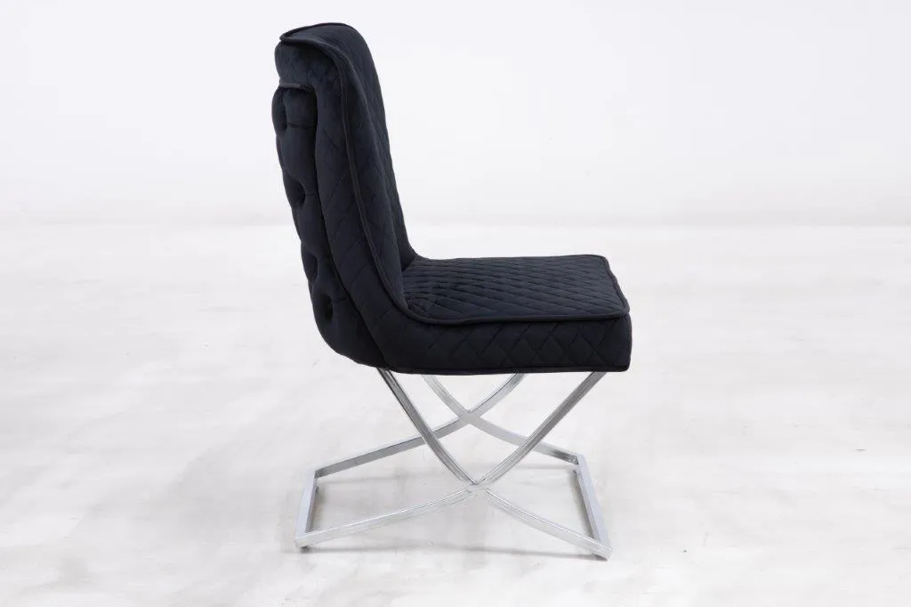 New Arrival Velvet Angela Dining Chairs with Chrome Frame Detailed Stitching and Soft Touch Velvet Available in Black