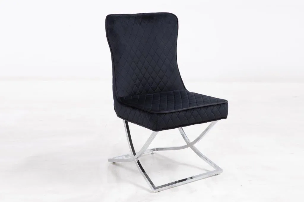 New Arrival Velvet Angela Dining Chairs with Chrome Frame Detailed Stitching and Soft Touch Velvet Available in Black