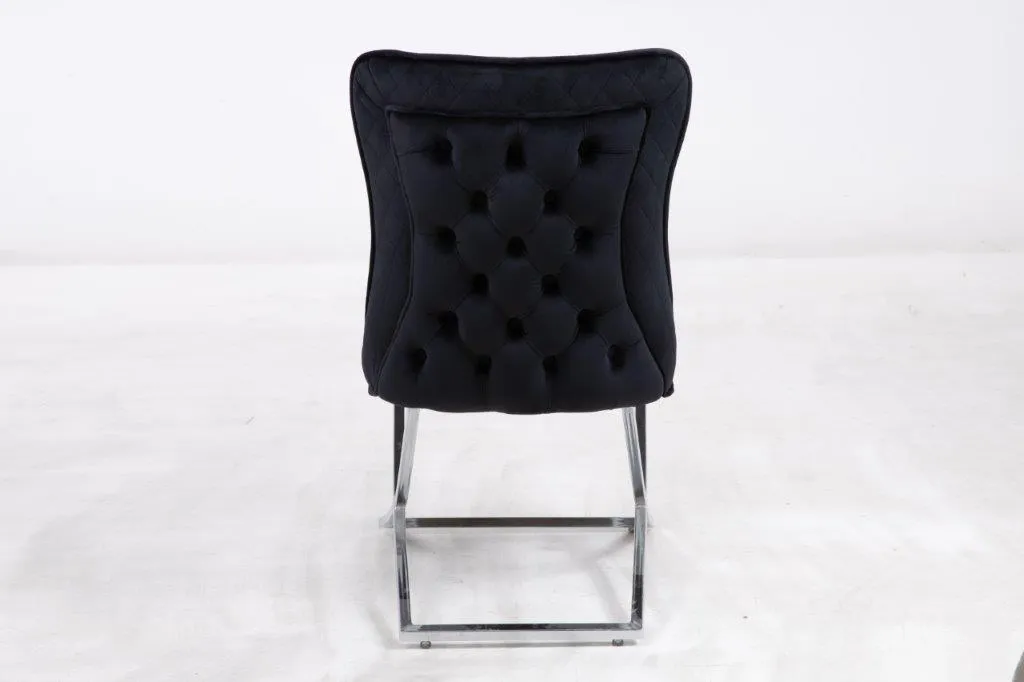 New Arrival Velvet Angela Dining Chairs with Chrome Frame Detailed Stitching and Soft Touch Velvet Available in Black