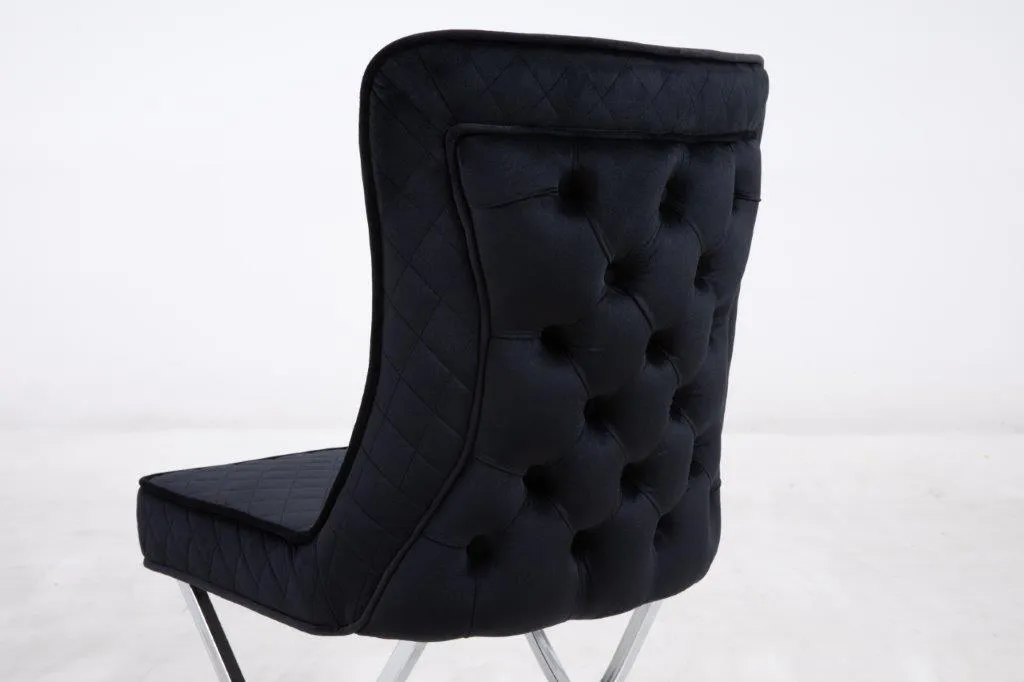 New Arrival Velvet Angela Dining Chairs with Chrome Frame Detailed Stitching and Soft Touch Velvet Available in Black