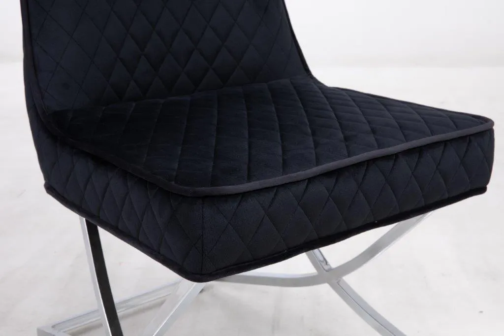 New Arrival Velvet Angela Dining Chairs with Chrome Frame Detailed Stitching and Soft Touch Velvet Available in Black