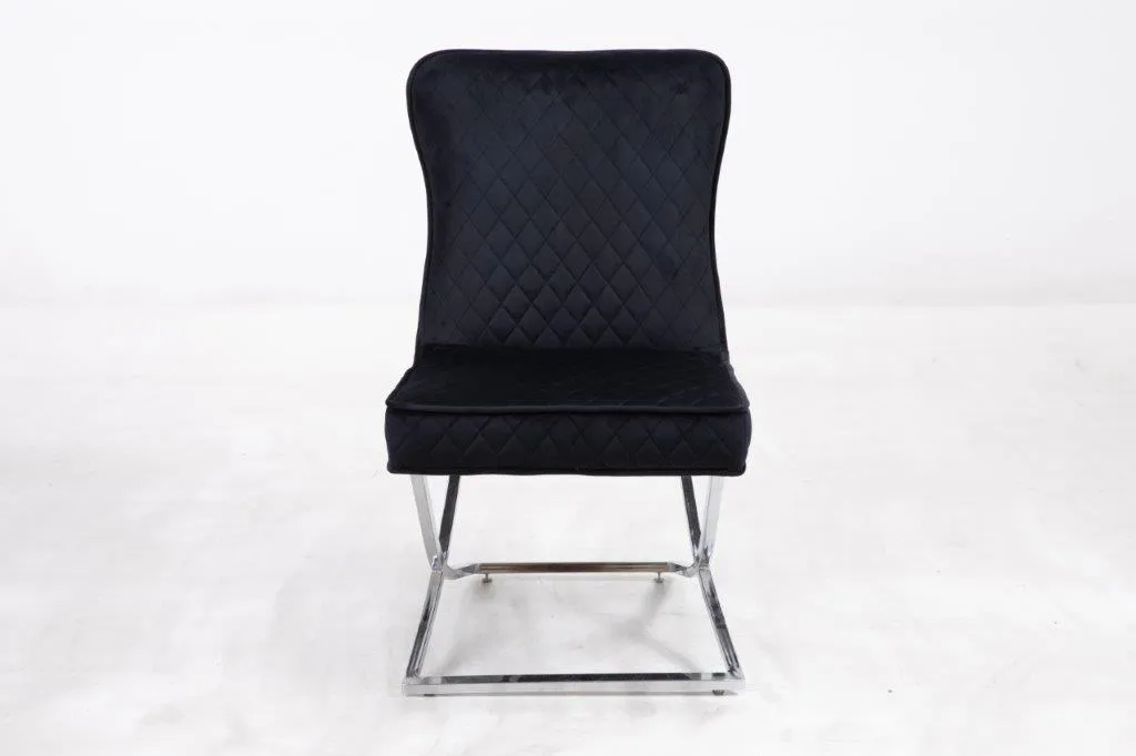 New Arrival Velvet Angela Dining Chairs with Chrome Frame Detailed Stitching and Soft Touch Velvet Available in Black