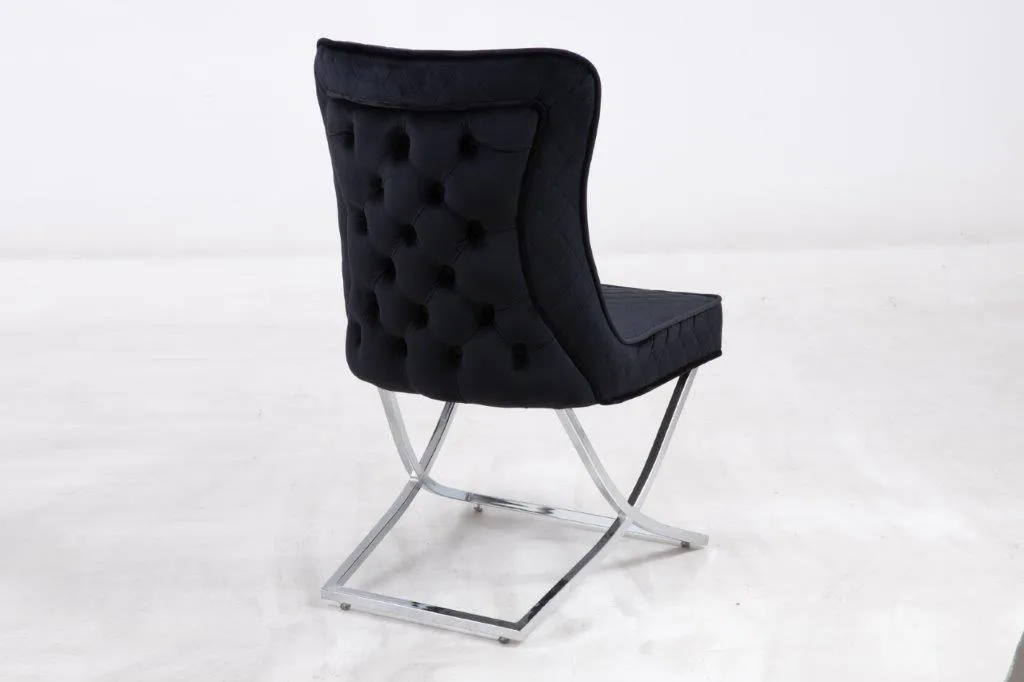 New Arrival Velvet Angela Dining Chairs with Chrome Frame Detailed Stitching and Soft Touch Velvet Available in Black